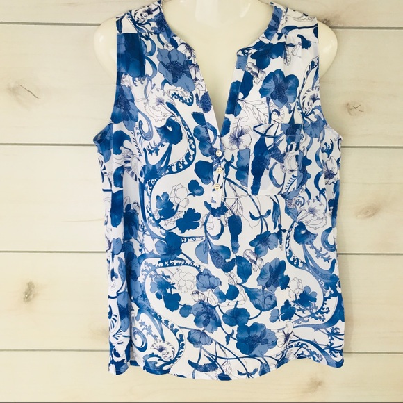 H&M Tops - H&M Blue & White Floral Sleeveless Blouse Sz 10